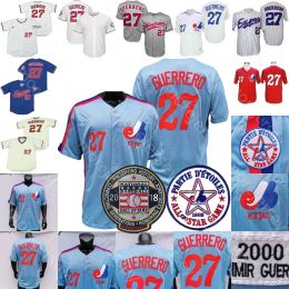 Jersey de béisbol personalizado Hombres Mujeres Jóvenes Montreal Expos Jersey Vladimir Guerrero Salón de la Fama Parche 2000 Azul Rojo Malla Gris Blanco Botón Fans Pinstripe Jersey