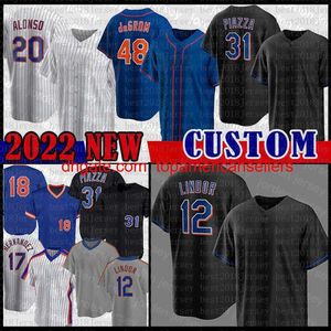 Maillots de Baseball personnalisés 20 Pete Alonso, nouveau maillot 2022 Darryl Strawberry Mike Piazza Jacob deGrom Syndergaard Conforto He