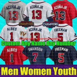 Custom honkbal jerseys 2021 World Series Champion Men Women Youth Jerseys 13 Ronald Acuna Jr. Marcell Ozuna Freddie Fre