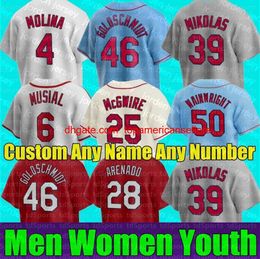 Maillots de baseball personnalisés 2022 Nouveaux Hommes Femmes Jeunes 28 Nolan Arenado 46 Maillot Paul Goldschmidt Yadier Molina Matt Carpenter Cardin