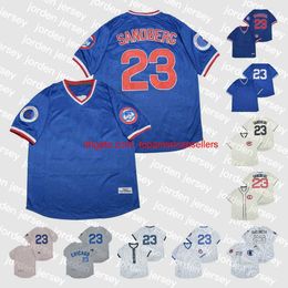 Aangepaste honkbal jerseys 23 Ryne Sandberg Vintage 1929 1984 1969 1909 Home Away blauw Cream Gray Witte pullover -knop STI
