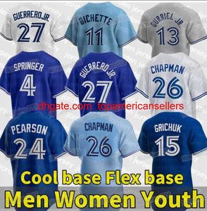 Maillots de baseball personnalisés 27 Maillot Vladimir Guerrero Jr. Matt Chapman Bo Bichette George Springer Bradley Zimmer Raimel Tapia Cavan Biggio