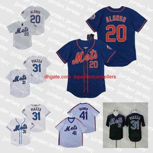 Jerseys de baseball personnalisés 31 Mike Piazza Vintage 2000 2001 Home Away Black Blue White Pullover Bouton Imparqué Jersey
