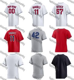 Aangepaste honkbalshirts 48 Emmanuel Clase 38 Steven Kwan 0 Andres Gimenez 22 Josh Naylor 1 Amed Rosario 57 Shane Biebe Heren Dames Kindershirts