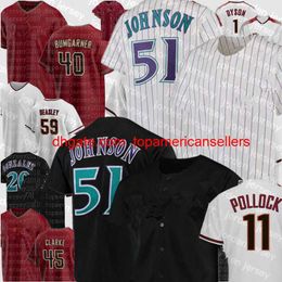 Maillots de baseball personnalisés 51 Randy Johnson Jersey 20 Luis Gonzalez 11 AJ Pollock Nick Ahmed Jeremy Beasley Madison