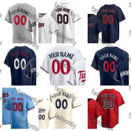 Aangepaste honkbalshirts 64 Jose Miranda Jersey 25 Byron Buxton 9 Trevor Larnach 4 Carlos Correa 2 Michael A. Taylor 39 Donovan Solano 11 Jorge Polanco Heren Dames Kinderen