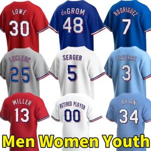 Maillots de baseball personnalisés Adolis Garcia Jacob deGrom Corey Seager Brad Miller Marcus Semien Nathaniel Lowe Jonah Heim Nathan Eovaldi Nolan Ryan Rodriguez Jersey