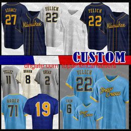 Maillots de baseball personnalisés Christian Yelich Willy Adames Jersey Josh Hader Robin Yount Lorenzo Cain JC Mejia Hunter Renfroe Luis Ur