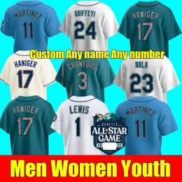 Aangepaste honkbalshirts Heren Dames Jeugd Seattle 13 Abraham Toro 10 Jarred Kelenic 22 Luis Torrens 24 Ken Griffey Jr. 11 Edgar Martinez 17 Mitch Haniger Mariners