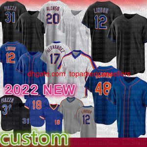 Maillots de baseball personnalisés Nouveau maillot 2022 20 Pete Alonso Darryl Strawberry 31 Mike Piazza Jacob deGrom Syndergaard Conforto