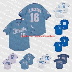 Maillots de baseball personnalisés Retro 16 Bo Jackson 5 George Brett Vintage 1987 1989 Turn Back Pullover Blue White Stitched Jers