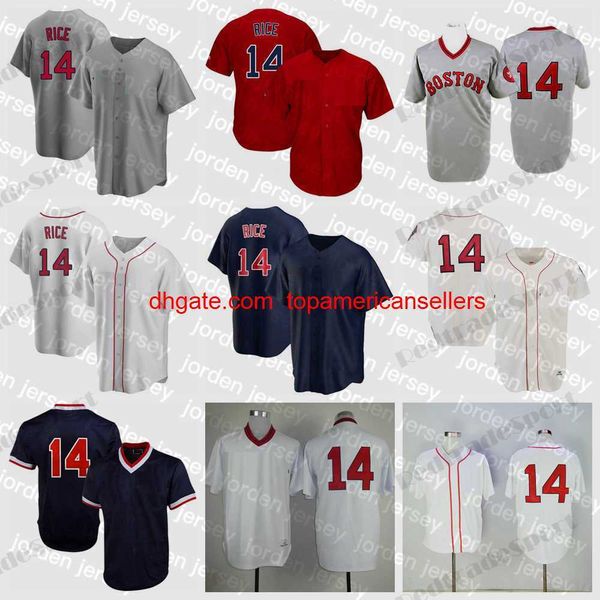 Maillots De Baseball Personnalisés Vintage 14 Jim Rice 1987 Crème Blanc Bleu Hommes Maillots Cousus