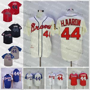 Custom Baseball Jerseys Vintage 1963-1974 Hank Aaron 44 H.Aaron Blue Shirts gestikt Wit Gray Red Mens Jersey