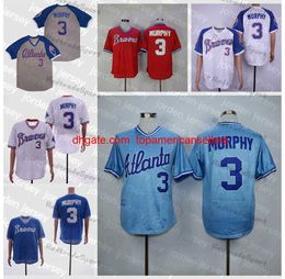 Maillots de baseball personnalisés Vintage 1974-1982 Dale Murphy # 3 chemises bleues cousues blanc gris rouge maillot pour hommes