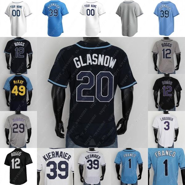 Camisetas de béisbol personalizadas Wade Boggs Jersey 44 Toby Hall Carlos Pena 18 Ben Zobrist 23 Julio Lugo 3 Evan Longoria 13 Carl Crawford 19 Aubre