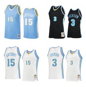 Maillots de basket personnalisés 15 maillot Anthony Allen Iverson Mitchell Ness S-XXL Hommes Femmes Jeunesse bleu blanc noir vert maillots rétro