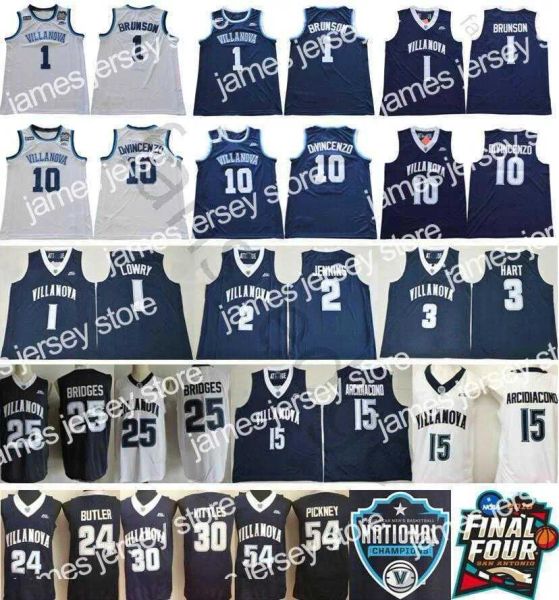 Jerseys de basket-ball personnalisés NCAA Villanova Wildcats 1 Jalen Brunson 10 Donte Divincenzo 25 MIKAL BRIDGES KYLE LOWRY KRIS JENKINS ARCIDIACONO 3
