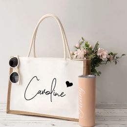 Aangepaste strand jute Tote tassen gepersonaliseerde bruidsmeisje Bachelorette bruids partij meisjes reis geschenken Canvas Jute Tote Shopper tassen 240201