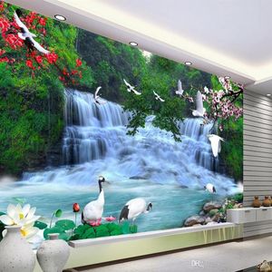 Custom prachtige waterval landschap achtergrond muurschildering 3d behang 3d behang voor tv achtergrond236C