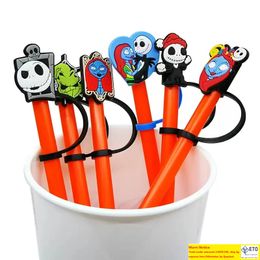Custom Before Christmas Silicone Straw Toppers Accessoires Cover Charms HerkUsable Splash Proof Drinking Dust Plug Decorative 8mm
