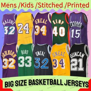 Big Basketball Custom Jersey 4xl 3xl Kids Size Kareem Abdul Jabbar Rose Shawn Kemp Shaq Larry Bird Vince Carter Johnson 33 Patrick Ewing Youth Mens