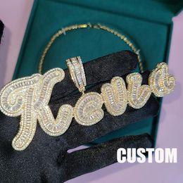 Personnalisé Big Brush Cursive Iced Out Lettre Nom Pendentif Mot Collier Avec Chaîne De Corde En Acier Inoxydable Chaîne Hip Hop Bijoux 240125