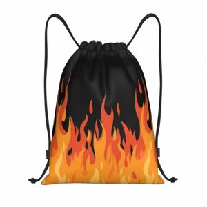 Bolsa de color naranja de gran fuego personalizado bolsas de cordón para entrenamiento mochilas de yoga mujeres vintage ardor llamas deportes deportes gimnasia n751#