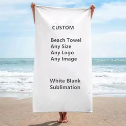 Aangepaste grote rechthoekige strandhanddoek Wit blanco Sublimatieprint Microvezel Fluweel Zandvrij Polyester Superabsorberend Snel centrifugeren met fijne en delicate badstof