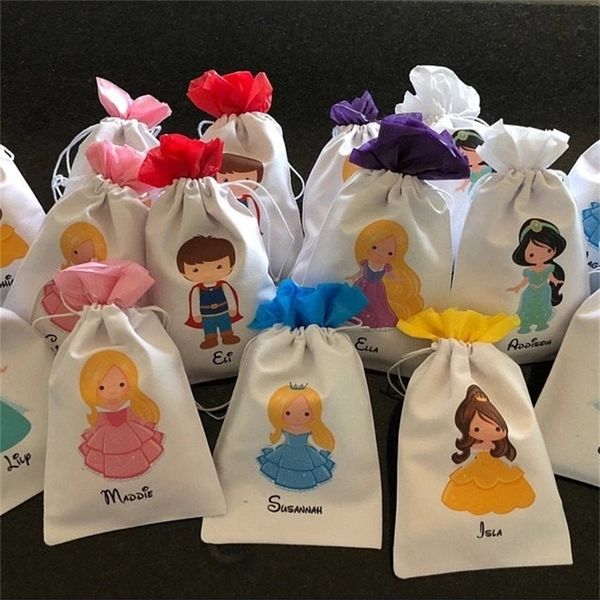 Sacs de faveur d'anniversaire personnalisés princesse filles réutilisables pour friandises et cadeaux fournitures de fête pour enfants 220704