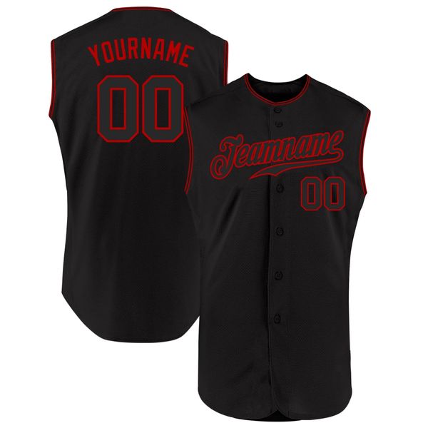 Maillot Baseball Sans Manches Authentique Noir-Rouge Personnalisé Noir