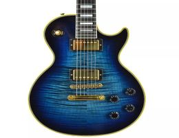 Guitarra negra personal personalizada Blue Ebony Diftonboard Mother of Pearl Inlay Fets Bindingcover Basting End2716956