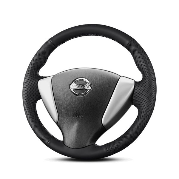 Cubierta de volante cosida a mano de cuero negro personalizada 2012-2014 para Nissan Sylphy sunny Tiida