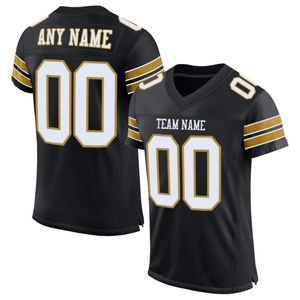 Aangepast Black White-Old Gold Mesh Authentic Football Jersey