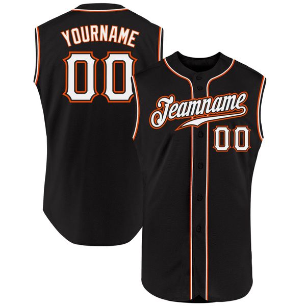 Jersey de baseball sans manches authentiques noires et noires personnalisées