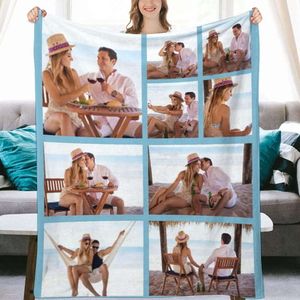 Manta personalizada con fotos Mantas personalizadas con collage de imágenes Manta suave para sofá regalo para el Día de la Madre, familiares, amigos, amantes, perro, Azul X