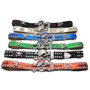 Ceinture BB personnalisée en cuir PU cloutée avec diamant, boucle de crâne noire, ceinture de cowboy occidentale pour hommes