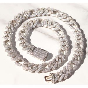 Custom Bling Moissanite Sterling Silver Cubaanse ketting met ijsdiamantverbinding 13 mm 2Rows Gold Poled Hip Hop Necklace
