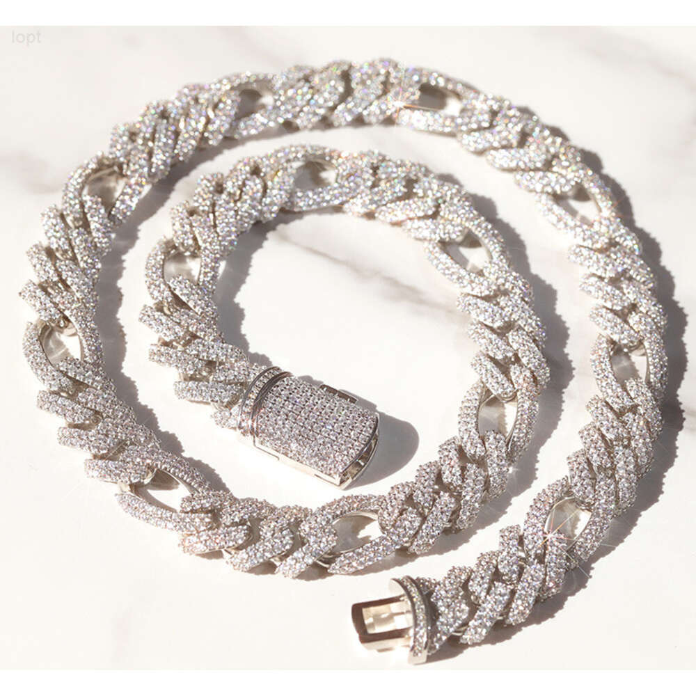 Кубинская цепочка из стерлингового серебра с муассанитом и кубинским звеном из ледяного бриллианта 13 мм, 2 ряда, позолоченное ожерелье в стиле хип-хоп