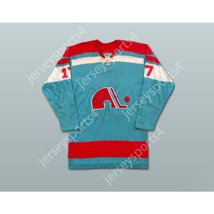 Aangepaste BLAUWE 17 YVES BERGERON WHA QUEBEC NORDIQUES HOCKEY JERSEY NIEUWE Top gestikt S-M-L-XL-XXL-3XL-4XL-5XL-6XL