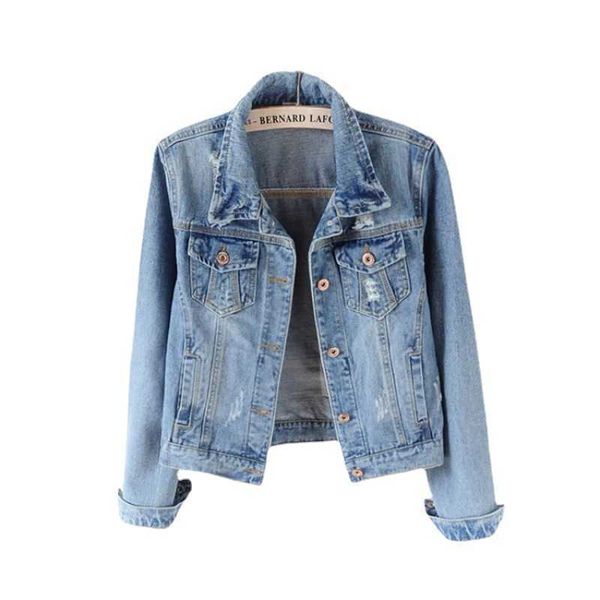 Veste en jean bleu personnalisé pour femmes, manteaux, vestes en jean, trous déchirés, chemises en jean, vente en gros