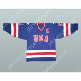 Aangepaste blauwe MIKE ERUZIONE 21 TEAM USA BLAUWE HOCKEY JERSEY NIEUWE Top gestikt S-M-L-XL-XXL-3XL-4XL-5XL-6XL