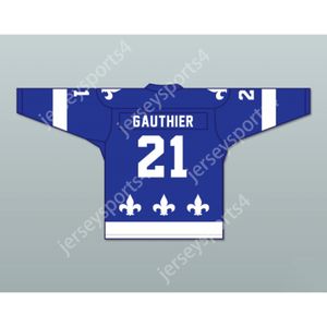 Aangepaste BLAUWE ROMA GAUTHIER 21 LE NATIONAL DE QUEBEC HOCKEY JERSEY NIEUWE Top gestikt S-M-L-XL-XXL-3XL-4XL-5XL-6XL