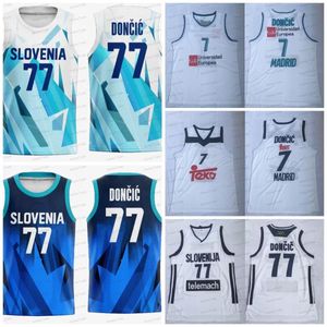 Custom Blue Unicersidad Europea #7 White Jersey Slovenia Luka Doncic #77 Basketball jerseys genaaid shirts S-XXL