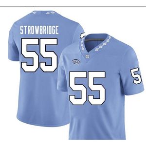 Custom Blue White UNC Tarheels Jason Strrowbridge # 55 Echte volledige borduurwerk College Jersey Size S-4XL of Custom Any Name of Number Jersey