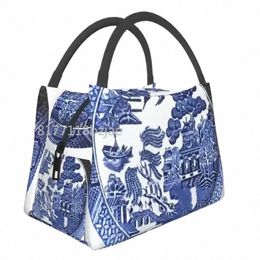 Custom Blue Willow China Lunch Zakken Vrouwen Thermische Koeler Geïsoleerde Lunchboxen voor Picknick Cam Werk Reizen w9ZO #