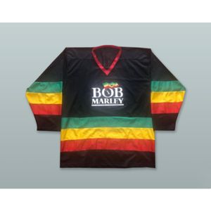 Aangepaste Bob Marley Black Hockey Jersey Nieuwe top gestikt S-M-L-XL-XXL-3XL-4XL-5XL-6XL