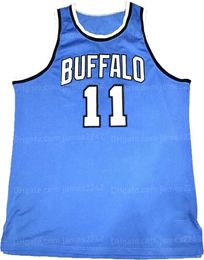 Aangepaste Bob McAdoo basketbalshirt heren gestikt blauw met elk naamnummer truien