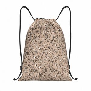 Aangepaste Boheemse stijl Bandanna Paisley Floral Print Drawstring Bag Women Men Men Lichtgewicht Sport Gym Opslag Backpack L10S#