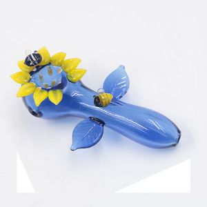 Personnalisé Borosilicate Tournesol Artisanat Art Verre Cuillère À Main Tuyau Fumer Rig Brûleur À Tabac Longueur 4 pouces