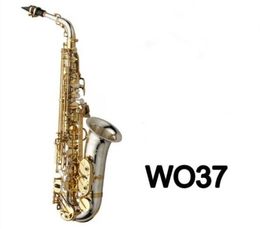 Custom Merk originele NIEUWE A-WO37 Altsaxofoon Vernikkeld Gouden Sleutel Professionele Super Play Sax Mondstuk Met Case